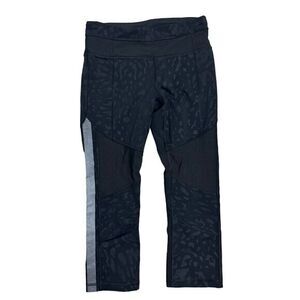 Lululemon Womens Size 4 Black Printed‎ Mesh Leg Leggings Rear Zip Pocket
